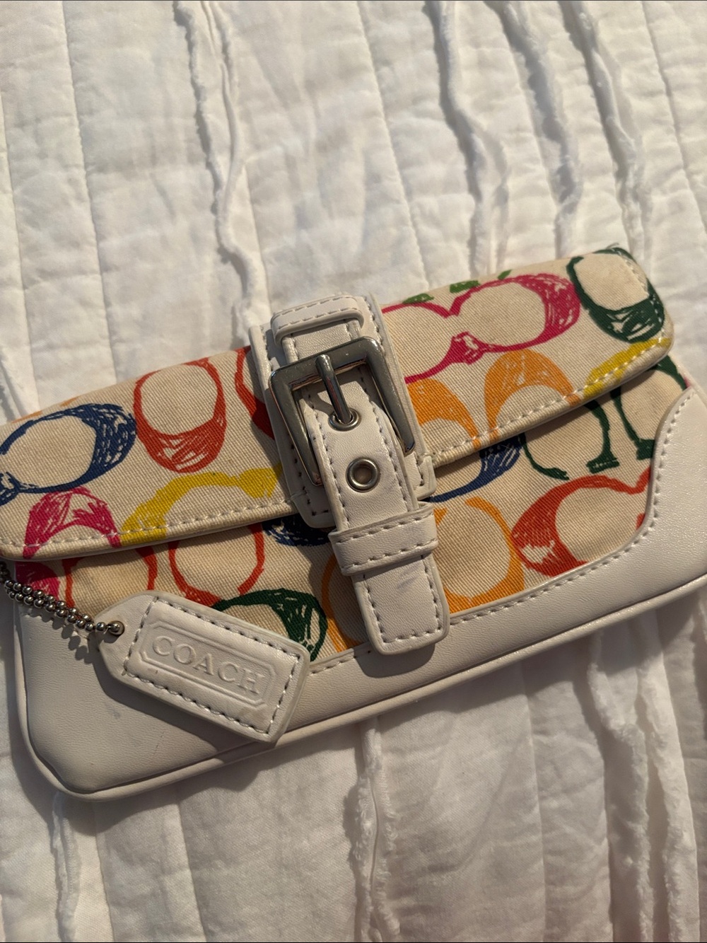 Coach White Leather & Multicolor Signature Canvas Wristlet